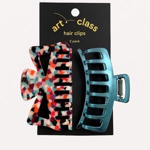 Art Class Hair Clips – 2-Pack Multicolor & Blue-Tinted Metallic Claw Clips